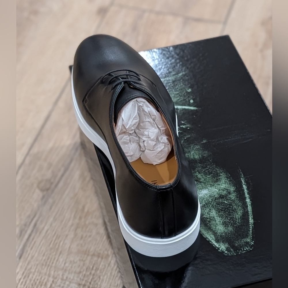 $398 Mens MAGNANNI "Lobo" Leather Derby Dress Shoes Black/White 12 - Picture 4 of 8